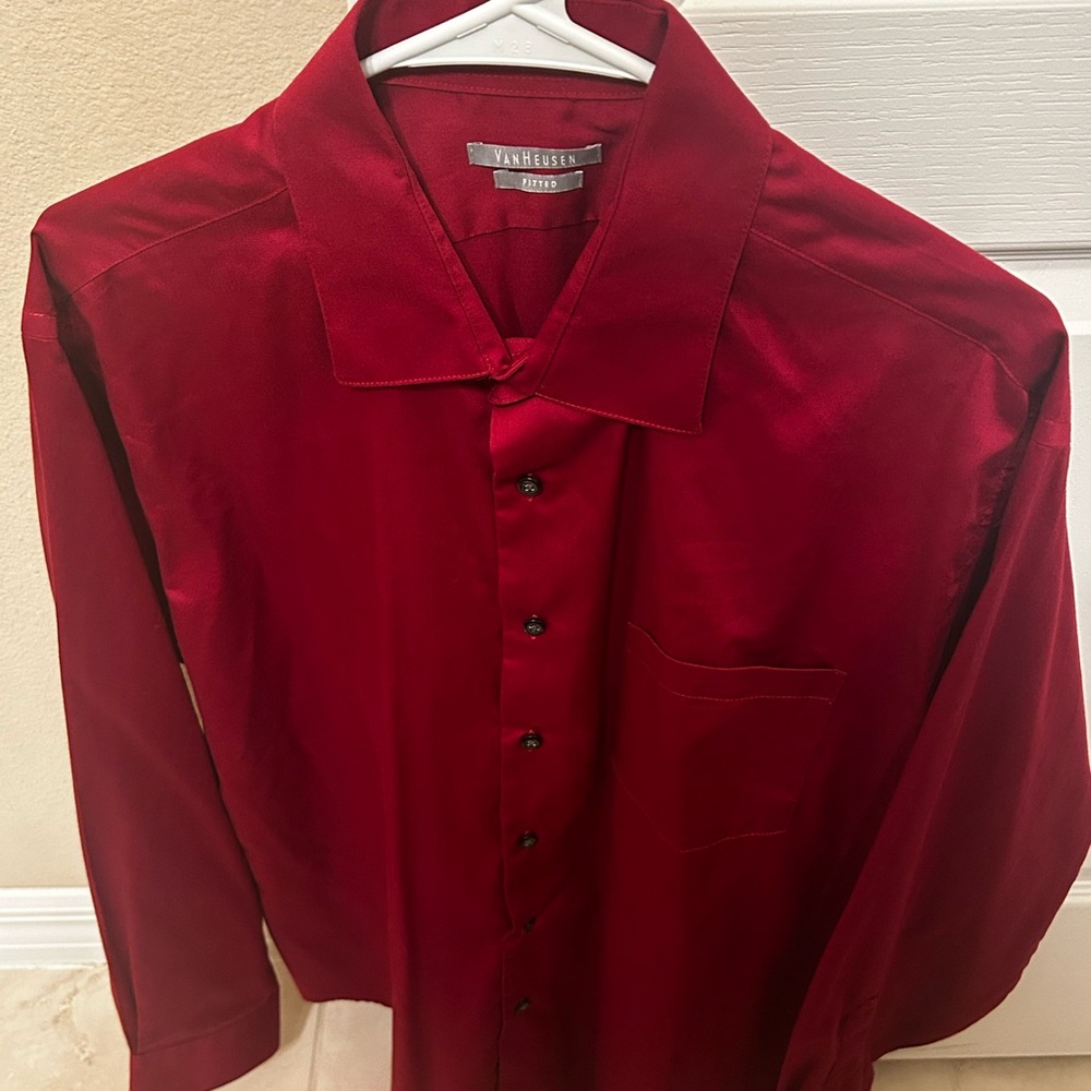 Van Heusen Lux Sateen Fitted Deep Red Dress Shirt. 17.5 34/35. - Picture 4 of 4